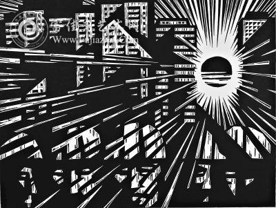 城市的太陽(yáng) 木版 74&times;55.5cm  　　李平洋 1991年